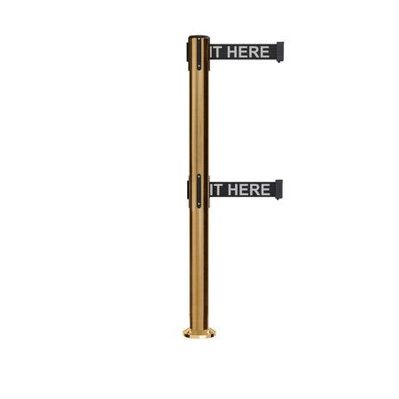 MONTOUR LINE Stanchion Dual Belt Barrier Fixed Base Sat.Brass Post 11ft.Wait..Belt MX630DF-SB-PLEAWBW-110